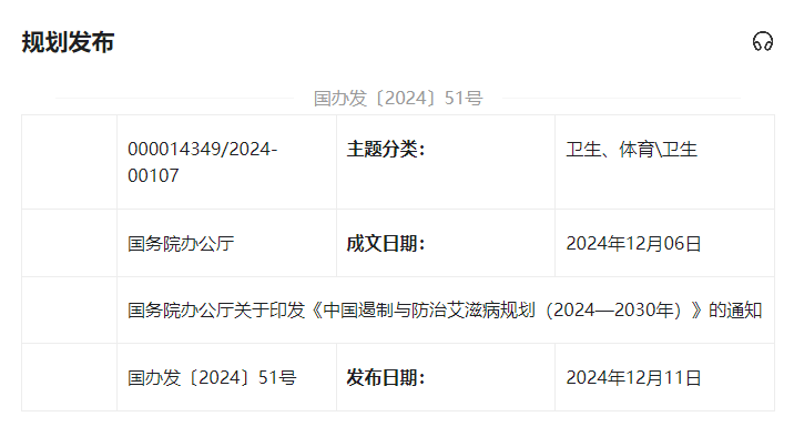 国务院办公厅关于印发《中国遏制与防治艾滋病规划（2024—2030年）》的通知